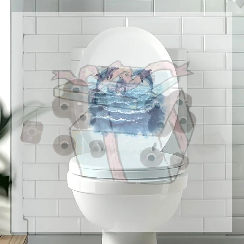 【CC】Vivid Watercolor Dolphin Ocean Toilet Sticker For Bedroom Living Bathroom Home Decoration