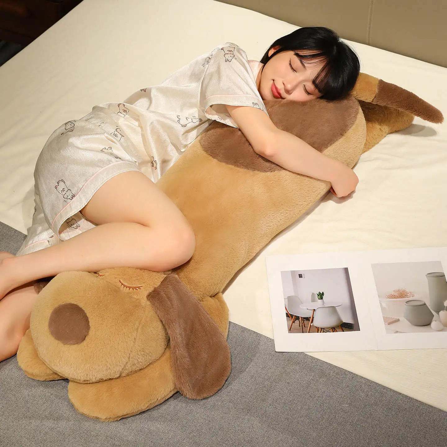 

110CM Long Lying Dog Plush Pillow Soft Stuffed Animal Doll Sofa Bedroom Sleeping Cushion Gifts