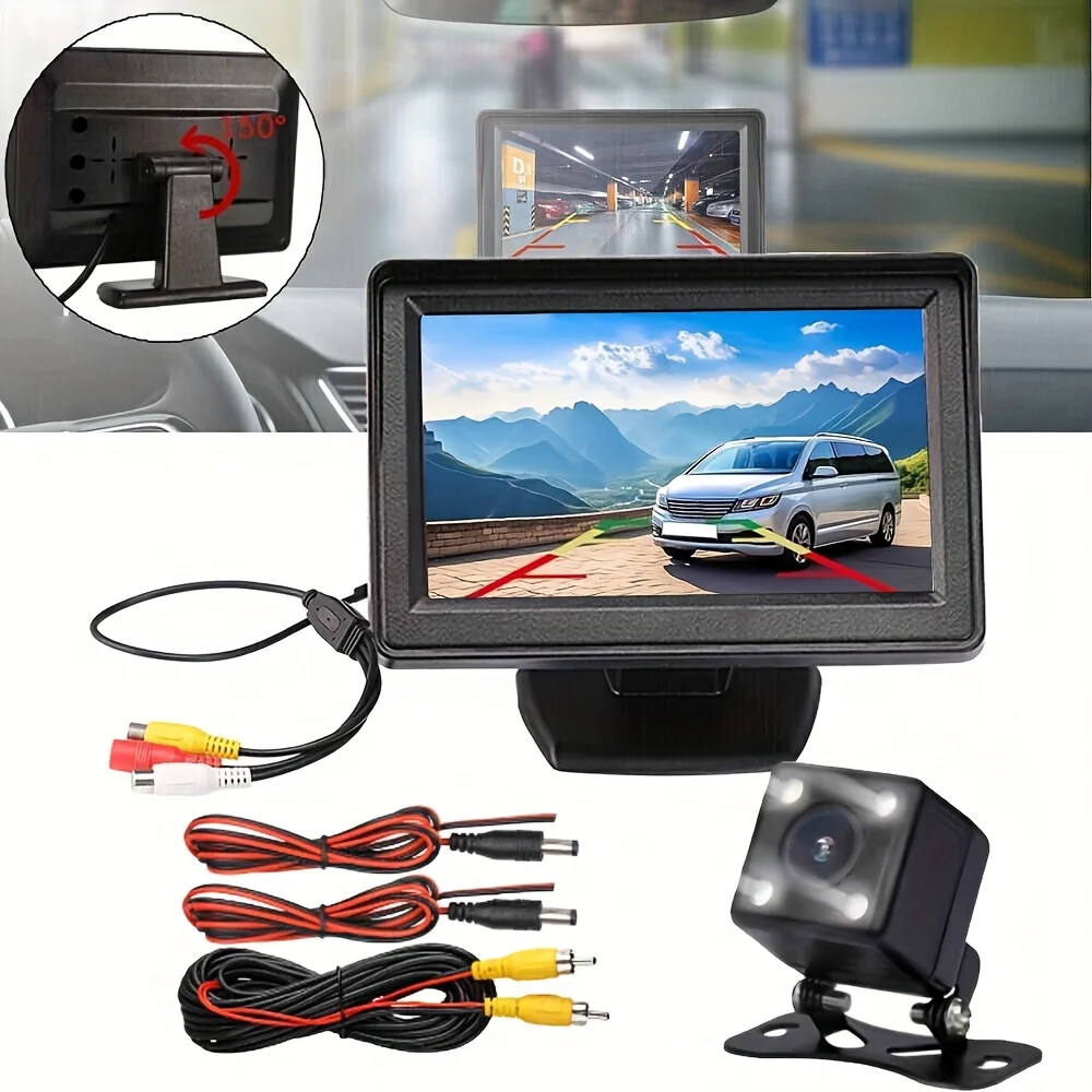 10.92 cm TFT LCD Color Display Monitor for Parking with Wide Angle Night Vision Rear View Camera, 12V Reversing Backup Camera
