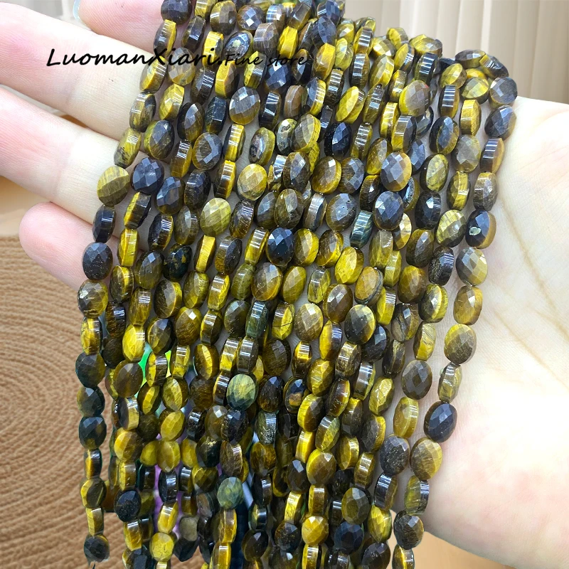 

6x8mm Faceted Oval Natural Stone Tiger Eye Loose Spacer Beads for Jewelry Making Diy Earrings Bracelet Charms Accessories
