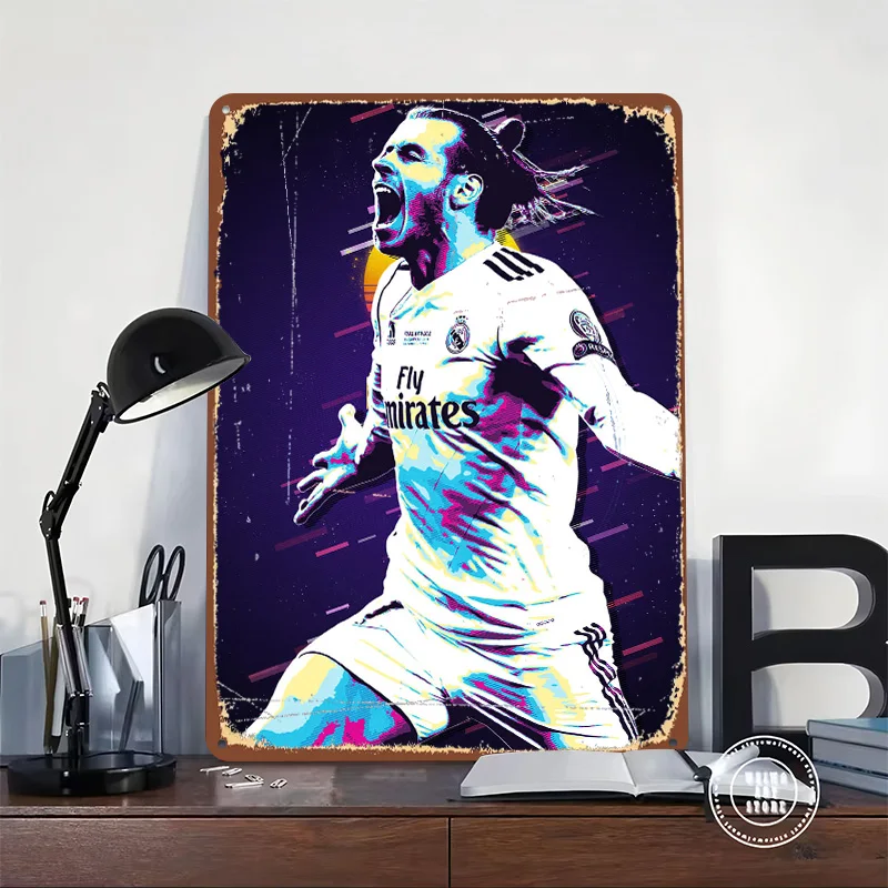 Gareth Bale Retro Art Tinplate Poster Customized Wall Art Vintage Metal Signs Retro Tin Plaque for Coffee Bar Accessories Decor
