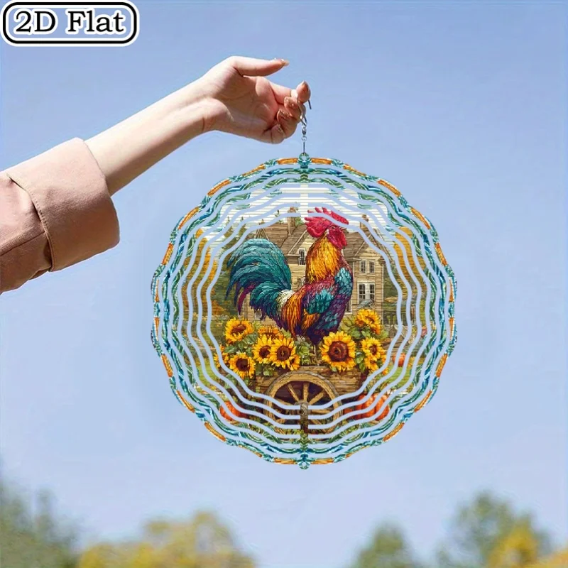1PC Metal 3d  Wind Chime | Farmhouse Decor with Rooster, Sunflower Cottage Rotates 360 Degrees  Porch - Christmas