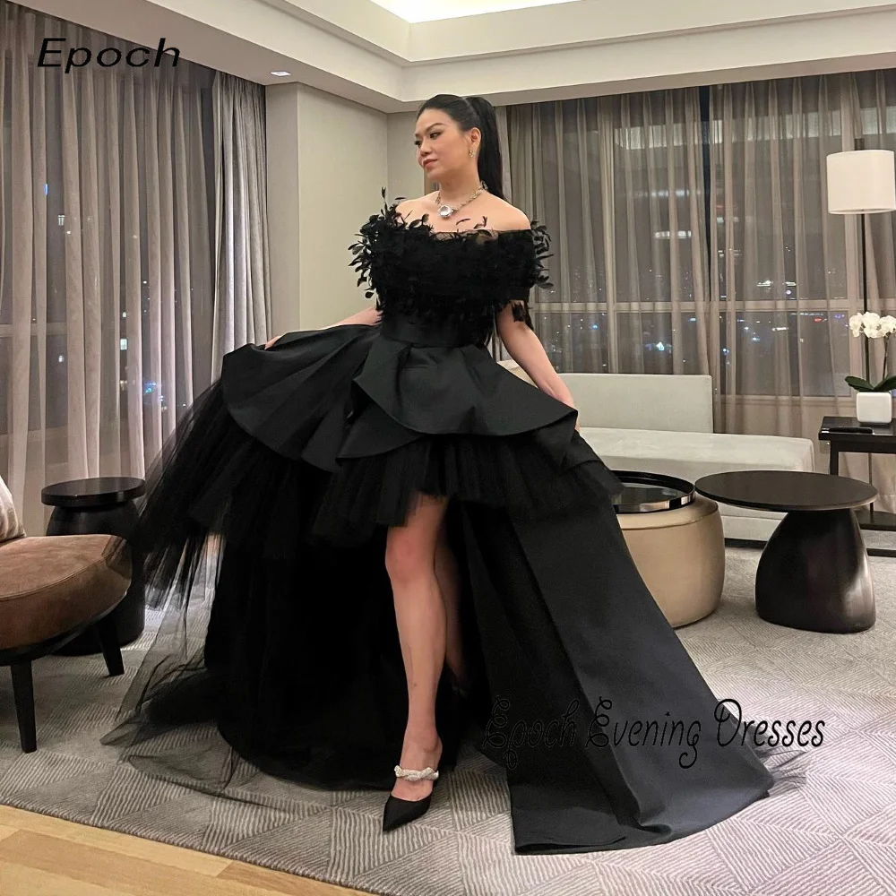 Long Evening Dress For Sexy Women 2024 فساتين السهرة Luxury Feathers A-Line High Split Formal Black Cocktail Party Prom Gown