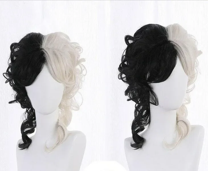 Lolita Long Curly Wig para mulheres, preto e branco, Cosplay, Festa