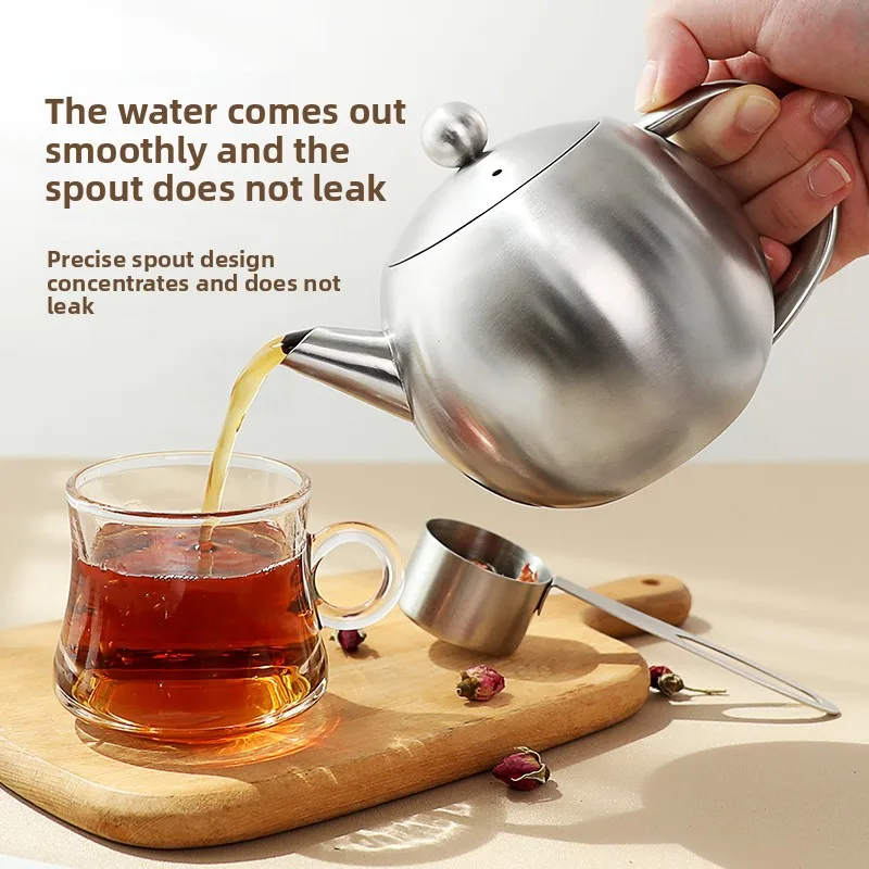 European Stainless Steel Tea Pot Thicken Home Use Flower Tea Kettle with Strainer Hotel Water Pitcher Easy Clean Serving Carafe