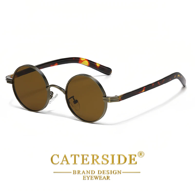 CATERSIDE Vintage Herren Sonnenbrille Hip-Hop-Stil Runde Metallrahmen Sonnenbrille Damen Reise Outdoor Brille UV400 – Detail 6