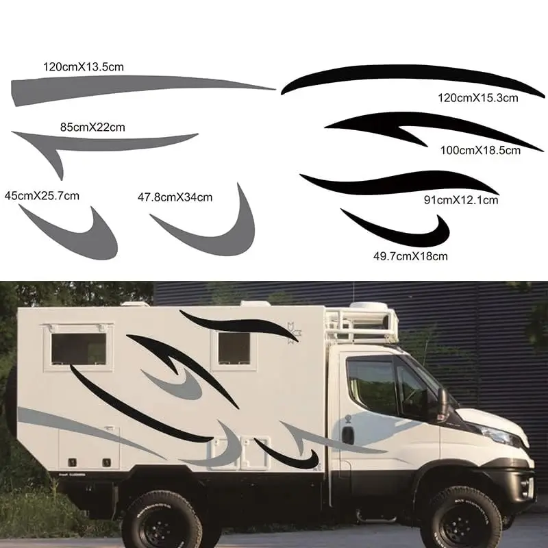 

Графика в полоску (двухсторонняя) Виниловый графический комплект Наклейки Автомобильные наклейки для каравана Путешествия Прицеп Кемпер Ван