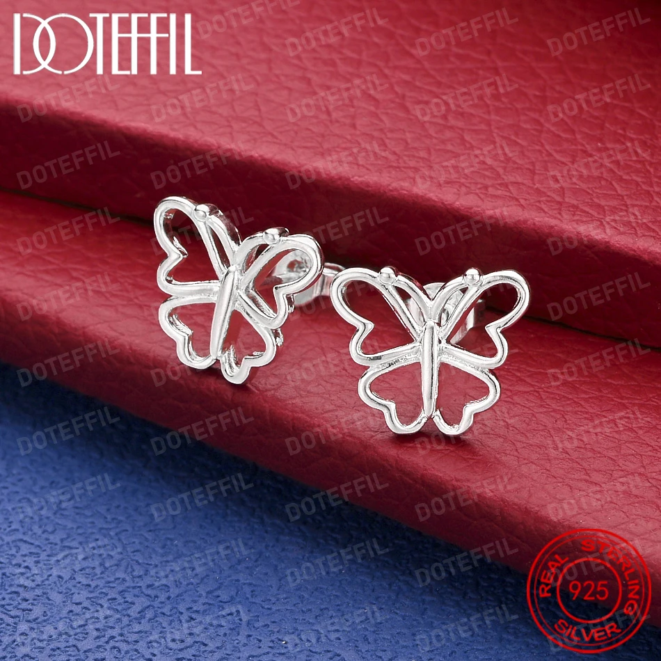 925 Sterling Silver Delicate Openwork Butterfly Earrings for Women, Fashionable Wedding Accessories, Party Jewelry