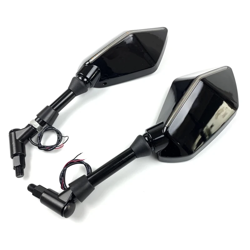 2Pcs/Pair Universal Motorcycle Rear Side Rearview Mirrors10mm/8mm with LED Light For Honda Suzuki Kawasaki Ducati Yamaha