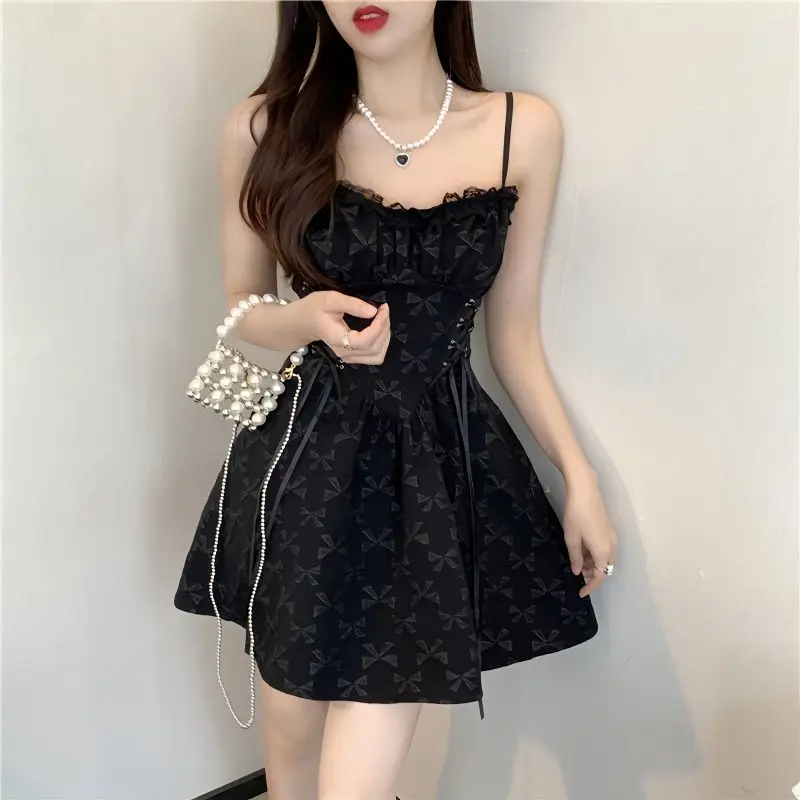 White Strap Skirt High Grade Summer New Sexy Collection Waist slimming temperament Black Dress Women's Wear