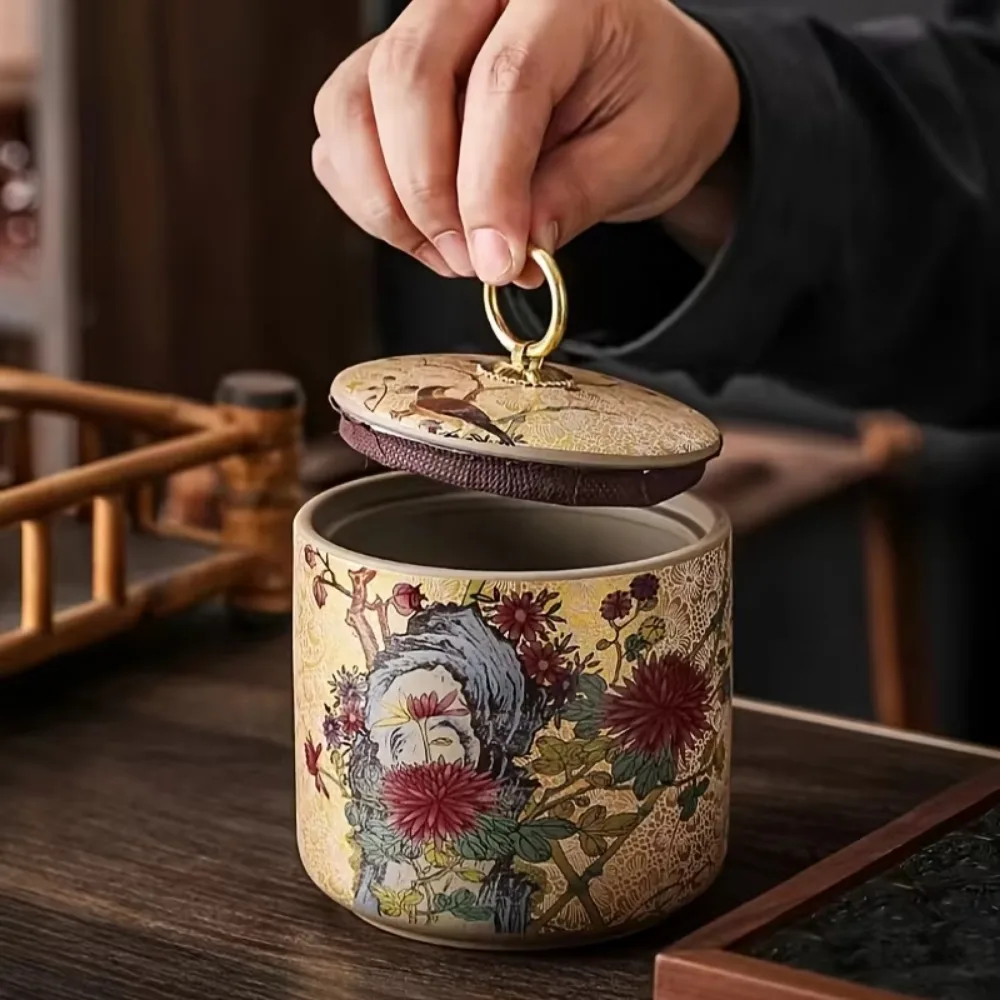 Enamel Color Ceramic Tea Canister Coarse Pottery Storage Jar Tea Coffee Nut Container Kitchen Organizer Home Decoration