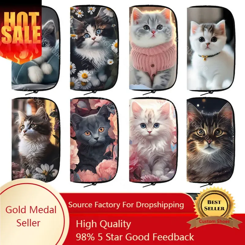 

Cute Persian/Siamese Cat Print Long Wallet Kitten Women Purse Scottish British Cat Money Coin Bag Card Earphone Phone Holder