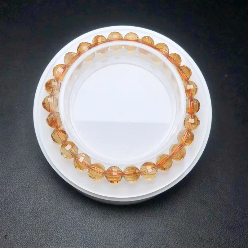 7MM Natural Citrine Sphere Faceted Bracele Clear Round Beads Bracelet Crystal Stretch For Women Man Chirstmas Gift 1PCS