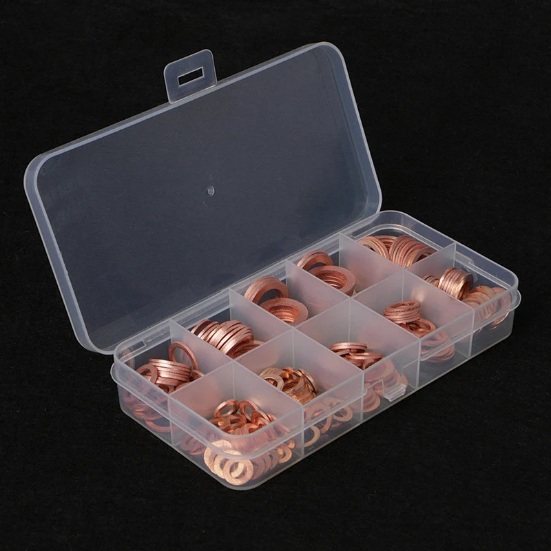 200 peças kit de sortimento de arruelas métricas de cobre o anel arruelas de cobre 9 tamanhos m5 m6 m8 m10 m12 m14