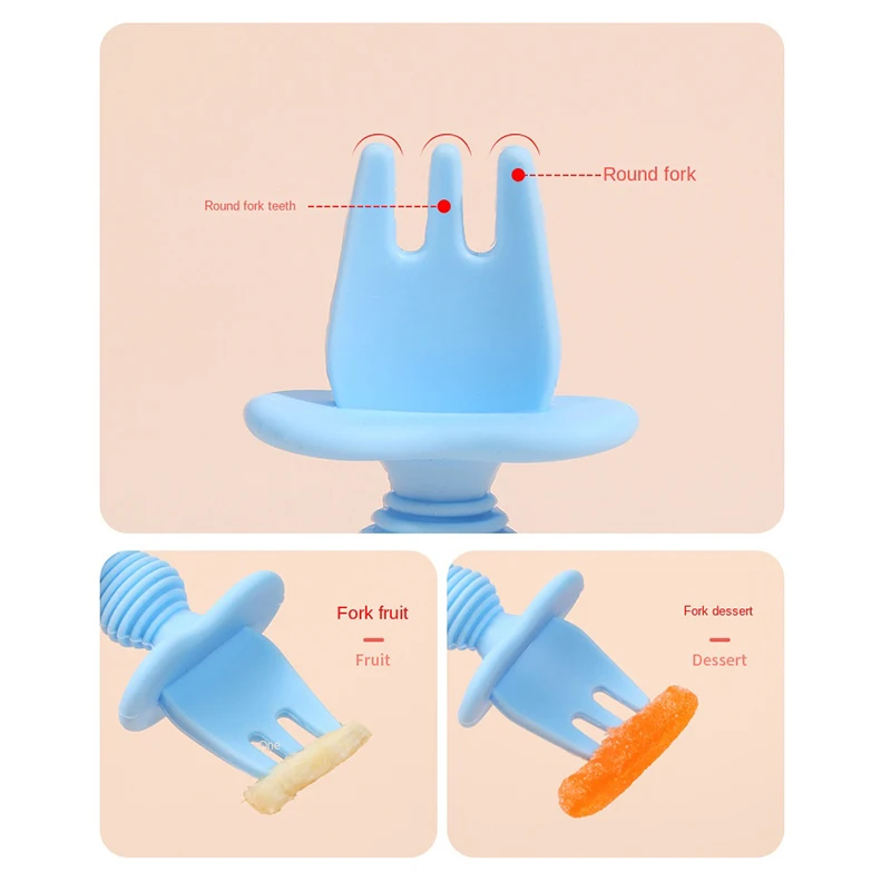 Baby Silicone Fork Spoons Chewable Utensils First Stage Training Predator Toddler Utensils for Baby Led Weaning With Storage Box