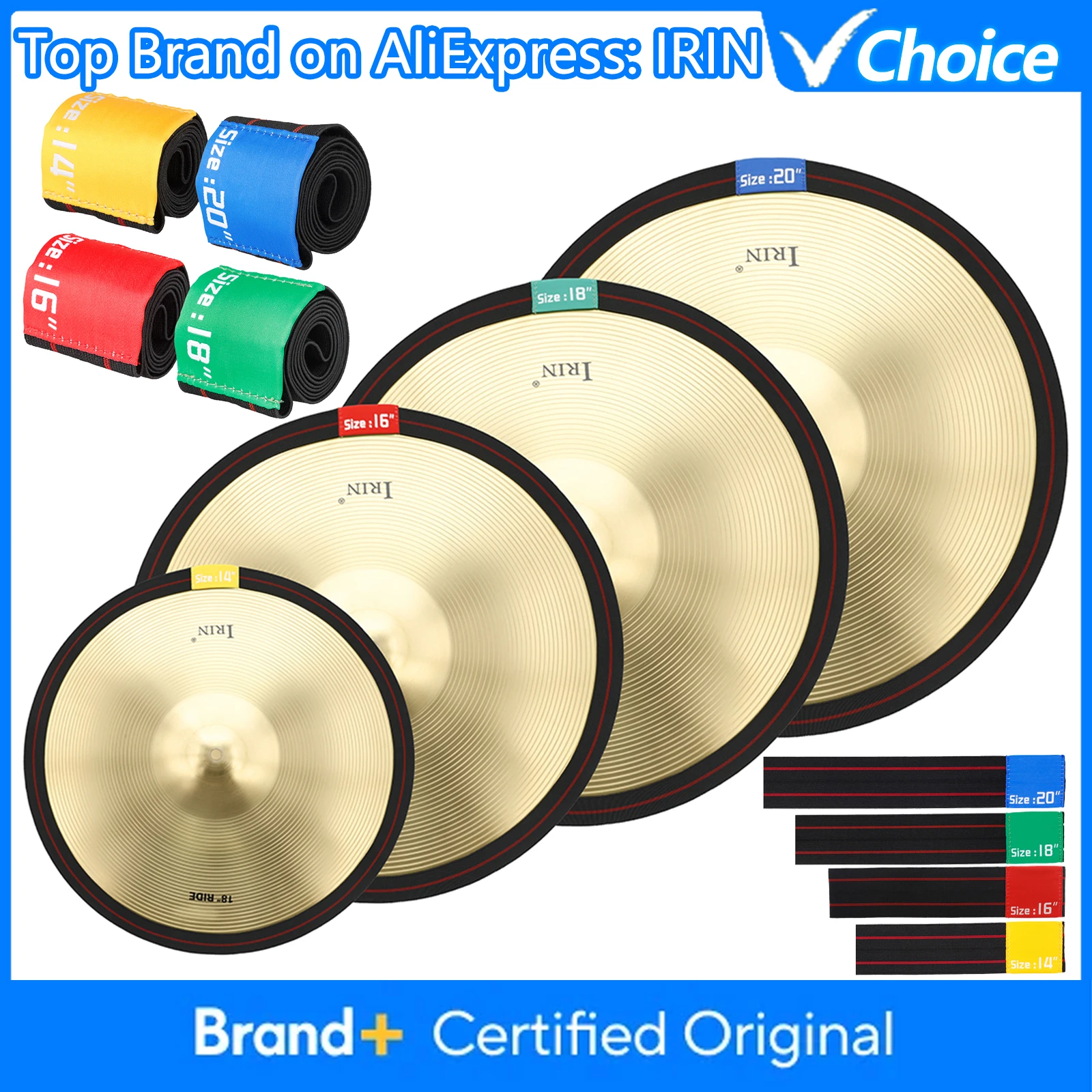 Drum Cymbal Mute Silence Pad Tape Elastic Belt Dampener Drumming Practice 14/16/18/20 Inch Drum Set Kit Parts & Accessories