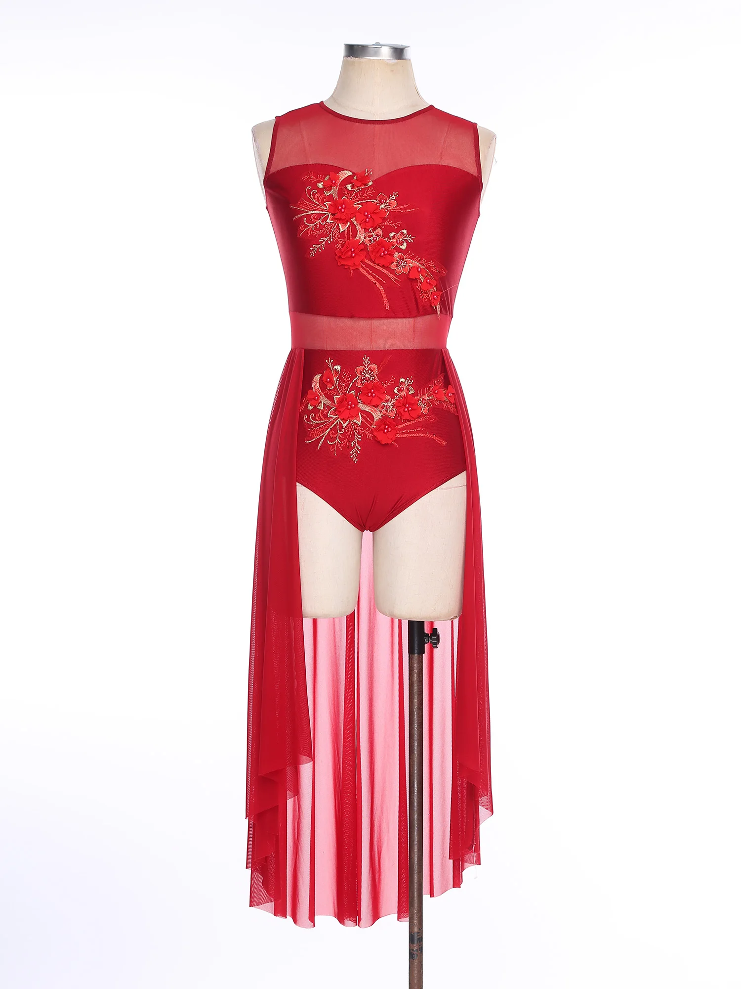 فستان رقص غنائي نسائي ثلاثي الأبعاد مزين بالزهور ومطرز بفتحة خلفية مع مشبك زي فستان متدفق معاصر #3