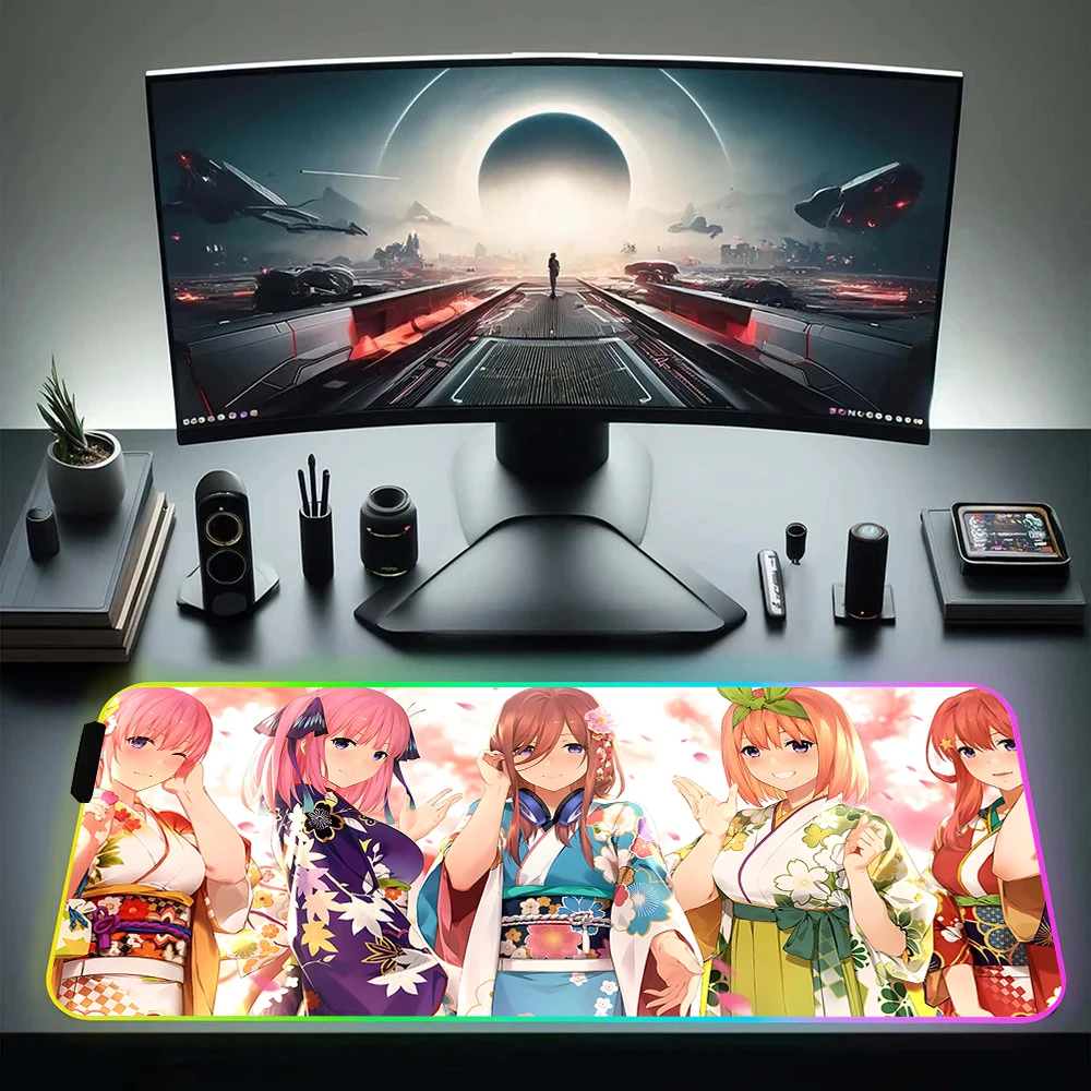 Nakano miku Anime RGB Pc Gamer Keyboard Mouse Pad Mousepad LED Glowing Mouse Mats Rubber Gaming Computer Mausepad