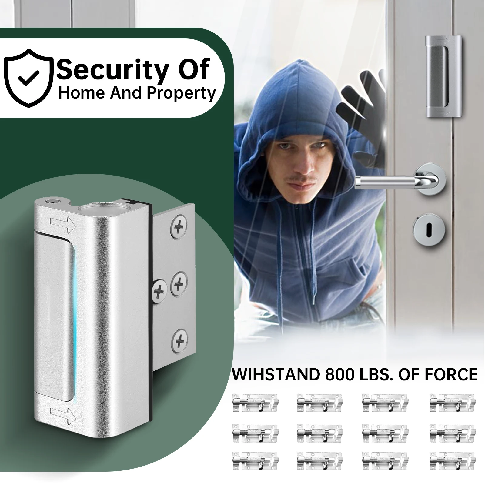 KERUI قفل باب أمان المنزل سبائك الألومنيوم مكافحة سرقة قفل الباب حريزعلى الأطفال تعزيز مزلاج السلامة 800Lbs تقوية الباب