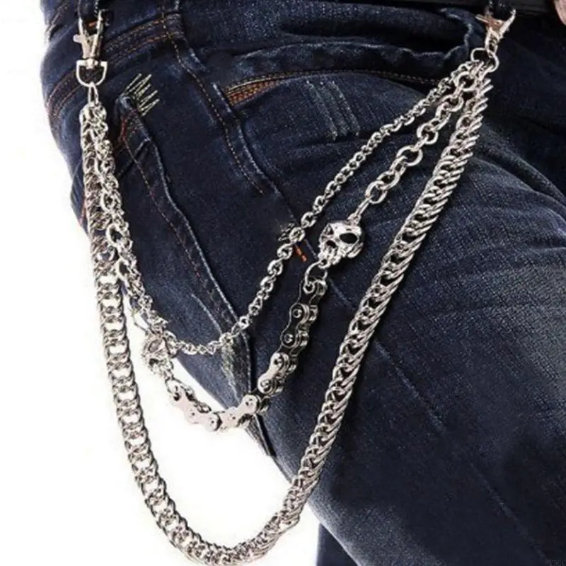 Y5GC Punk Pants Chains Fashion Rock Jeans Taille Accessories Men Hip Hop Skull Pendant