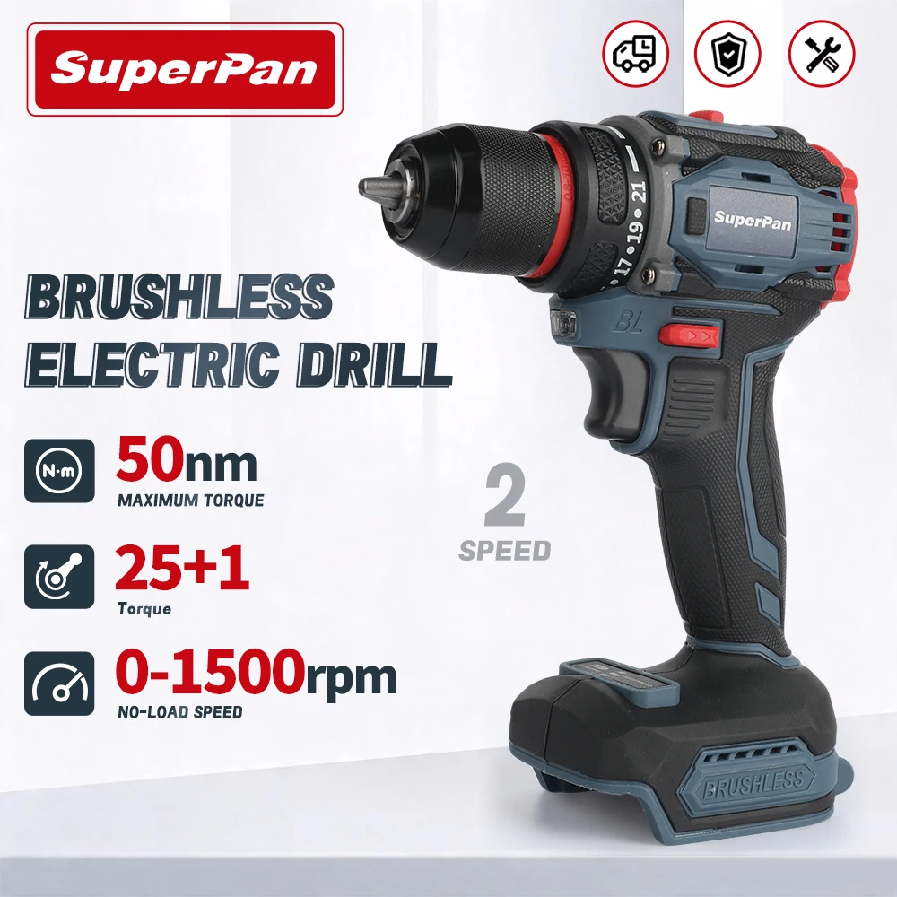 

Бесщеточная аккумуляторная дрель-шуруповерт SuperPan, совместимая с аккумуляторами DeWalt/Makita/Milwaukee, без аккумулятора и зарядного устройства