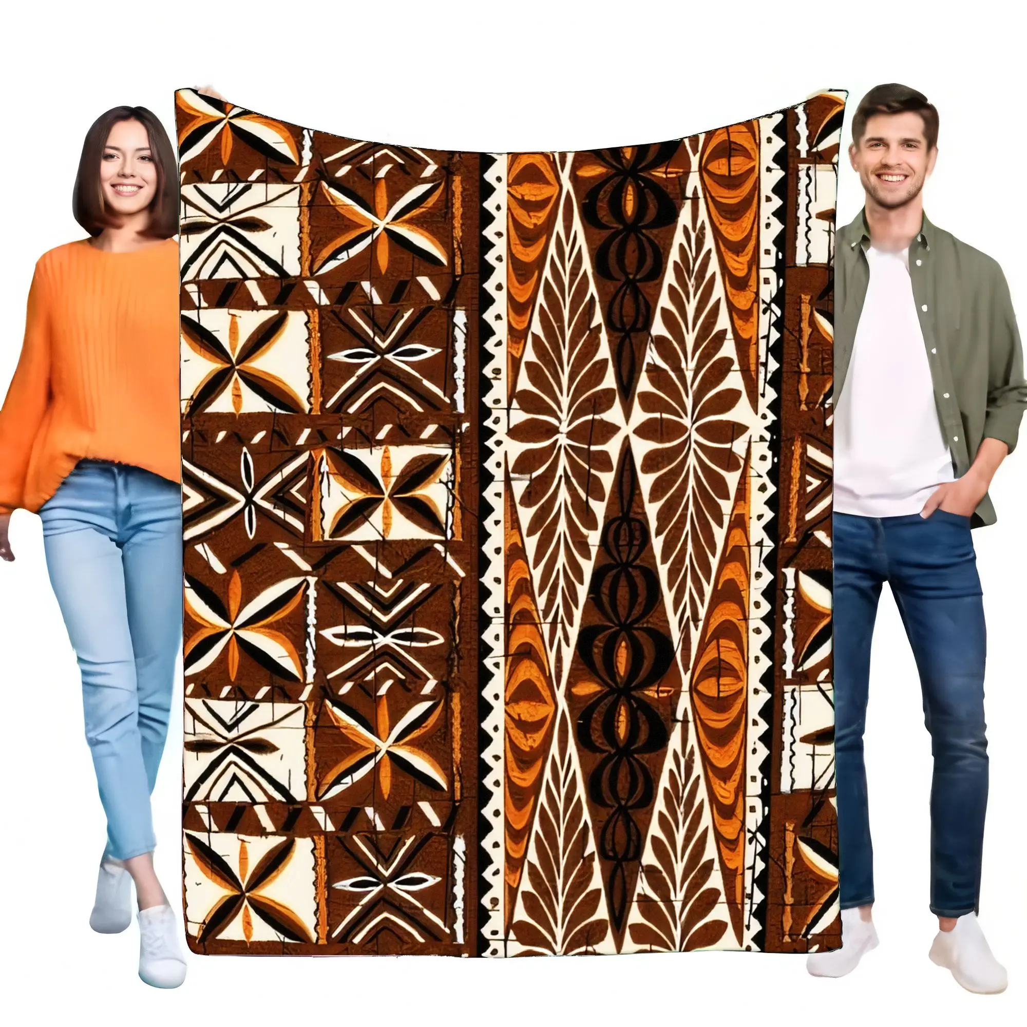 Polynesian Tribal Tapa Print Fleece Blanket - Ultra Soft Cozy Lightweight Warm Throw for Bed Sofa Couch Living Room Decor, Uniqu