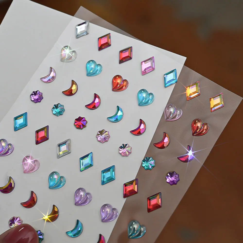 1Pcs 3D Bling Face/Body Gems Tattoo Stickers Self-Adhesive Peach-Heart Moon Flower Diamond Sticker Festival Facial Jewelry Decor