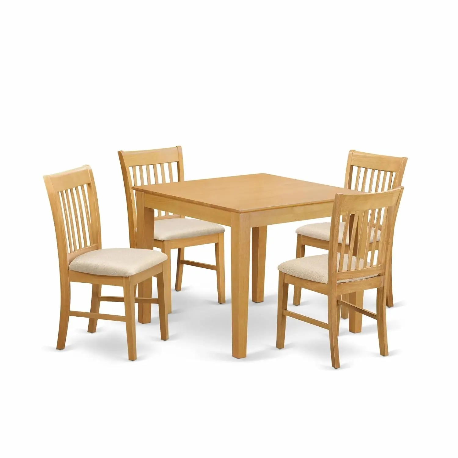 Oak 5 Piece Dining Set Square Table & 4 Linen Upholstered Chairs 36x36 Inch, Customized