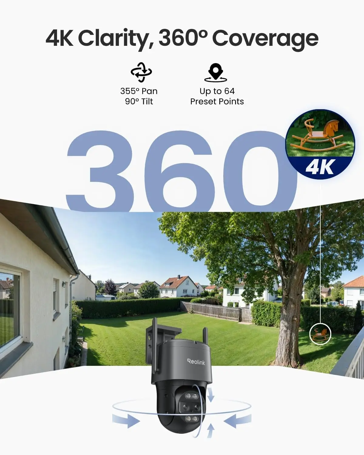 4K 8MP Outdoor Wired WiFi Security Camera with Dual-Lens PTZ, 360° Auto Tracking, 6x Hybrid Zoom, Smart Detection of People, Vehicles, and Animals, Dual-Band Wi-Fi, Color Night Vision