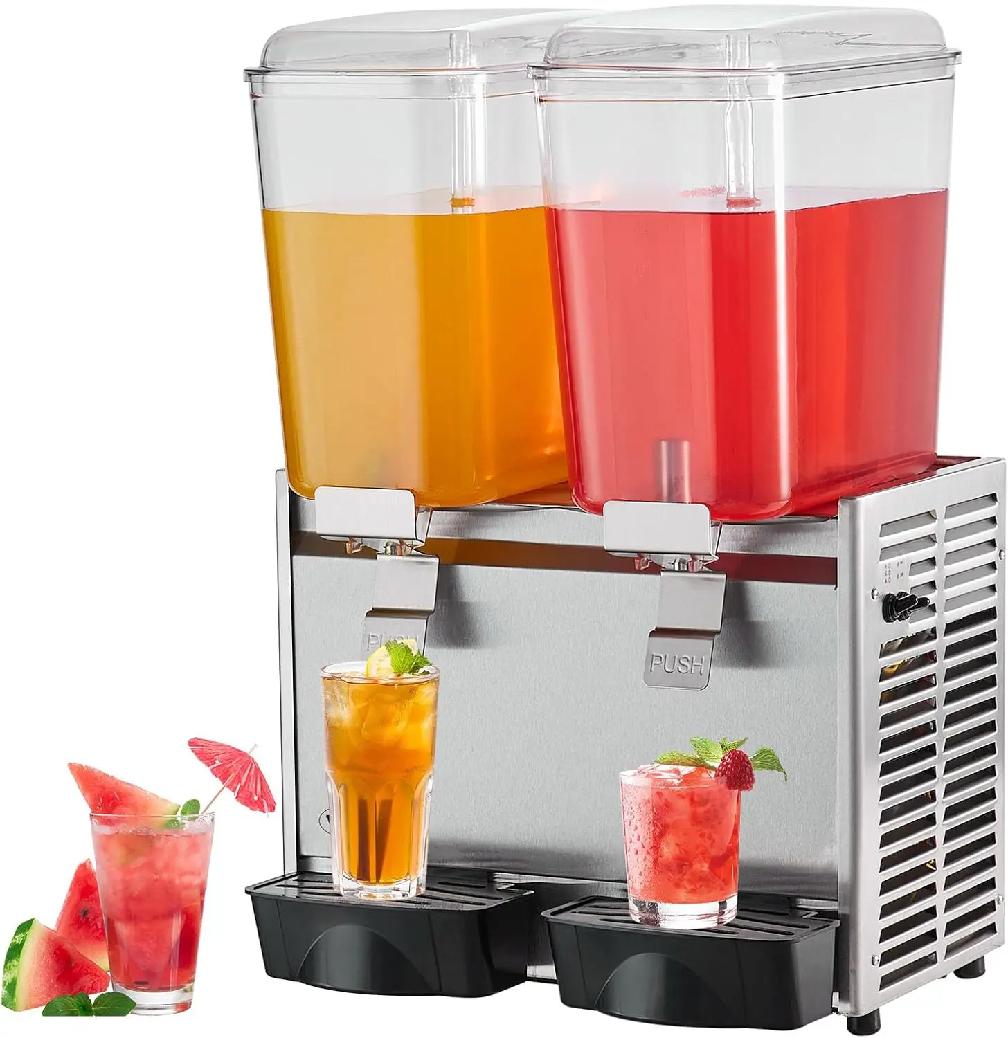 

Commercial Beverage Dispenser, 9.6 Gal,18L 2 Tanks Ice Tea Drink Machine, 590W 304 Stainless Steel Juice Dispenser with 41