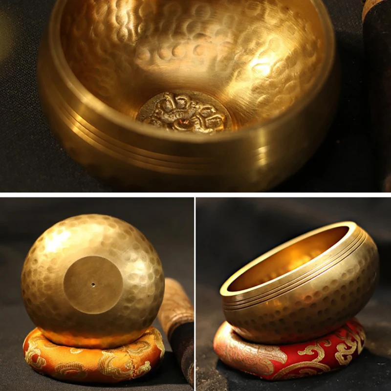 Handmade Nepali Tibetan Buddhist Singing Bowl Set with Cushion Mallet Storage Bag Feng Shui Meditation Tool