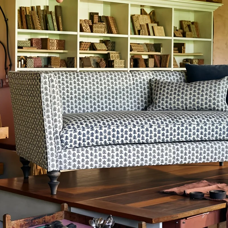 French designer printed fabric sofa retro pastoral style living room small apartment double lounge sofa