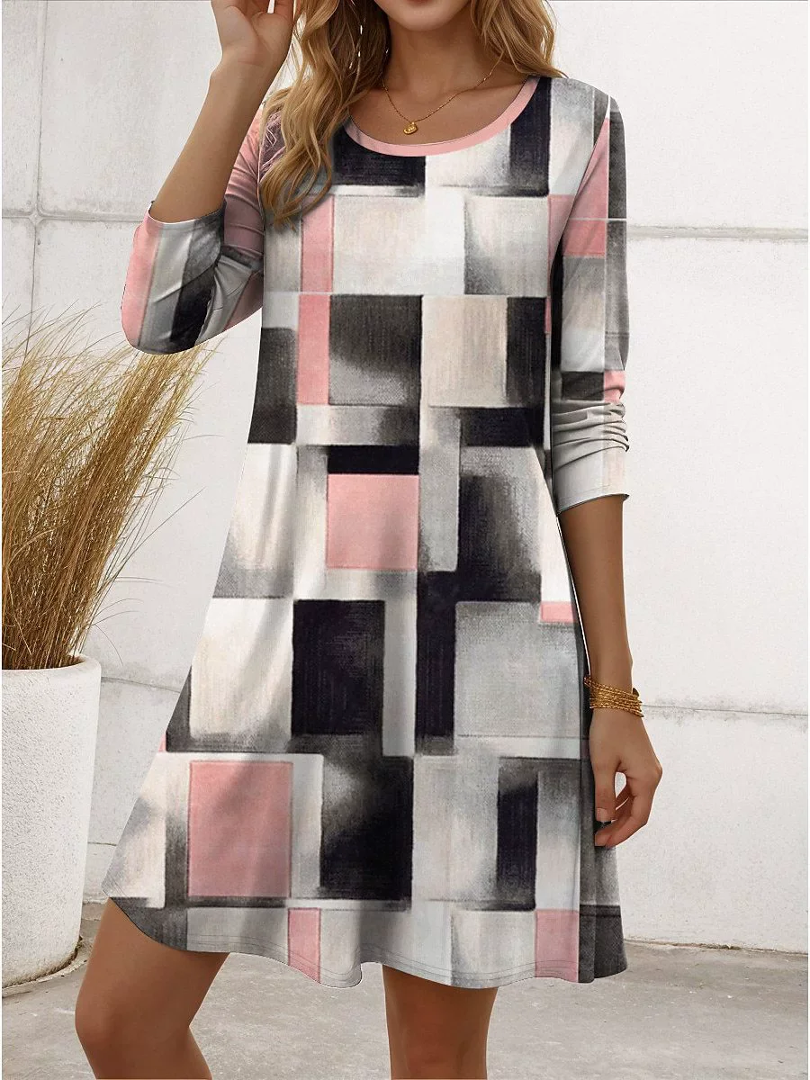 3XL Large Size Women Clothing Fashion Plaid Mini Dresses Long Sleeve 3D Printed Streetwear Female Dress Loose Casual Dress