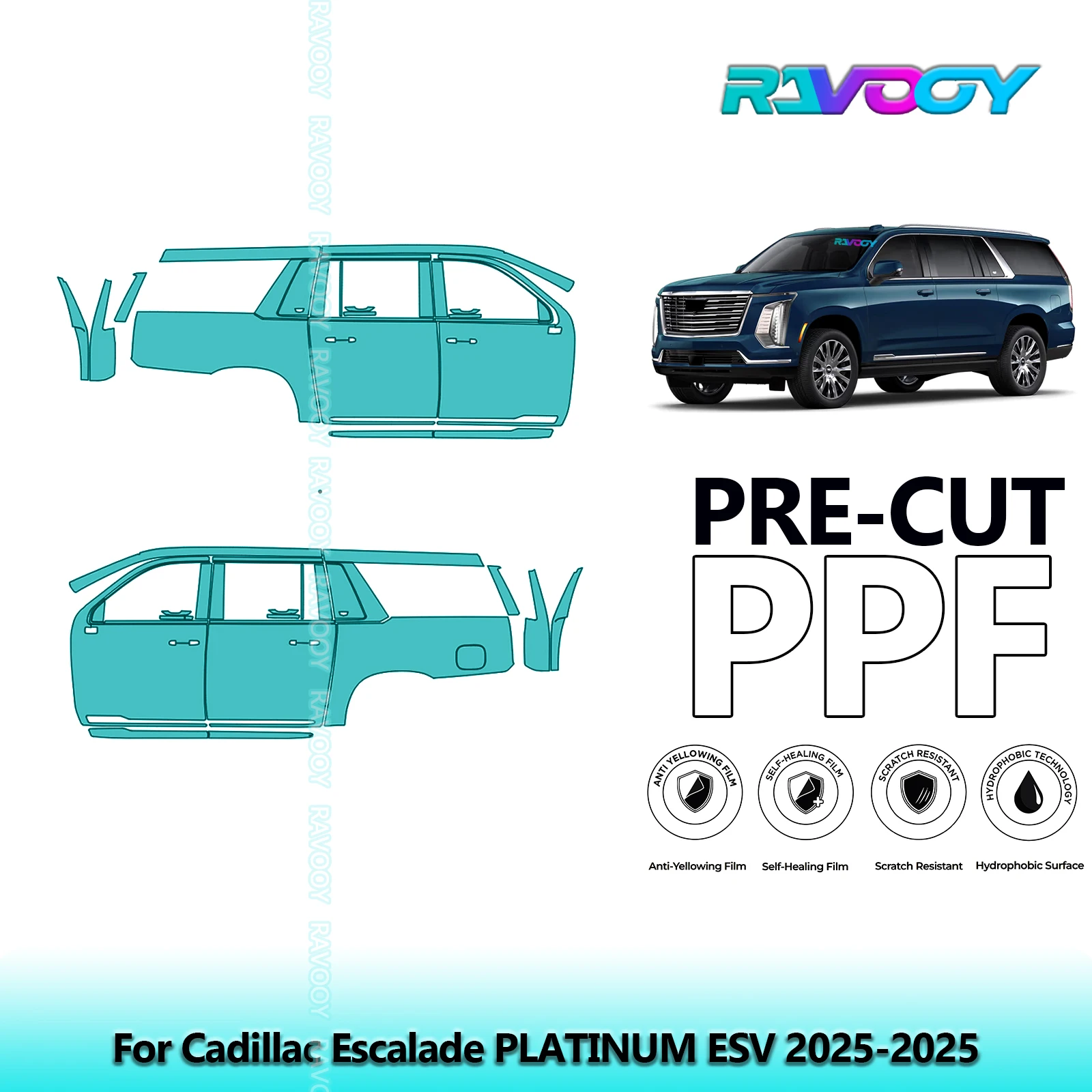 

For Cadillac Escalade PLATINUM ESV 2025-2025 8.5mil Clear Matte Pre-Cut PPF Door & A/B Pillar Kit TPU Paint Protection Film Set