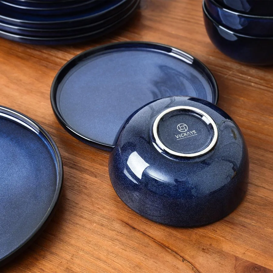 Conjunto de louça de cerâmica de 12 peças para 4 incluindo pratos de jantar, saladas e tigelas de cereais, resistente a arranhões, micro-ondas e di