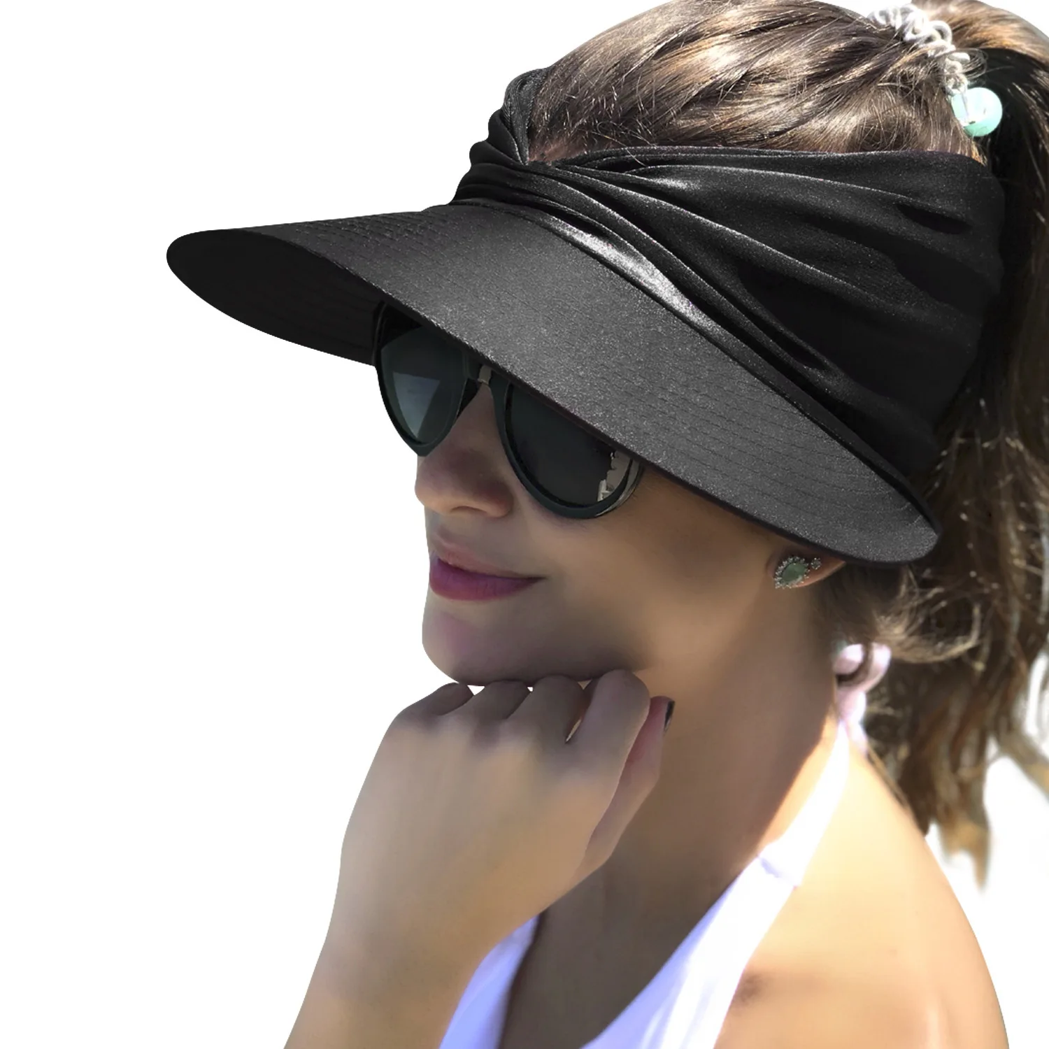 Sombrero de protección solar de poliamida para mujer, sombrero de ala ancha para exteriores, sombrero de verano con tapa abierta, gorra hueca, visera para el sol para adultos, sombrero de viaje para playa