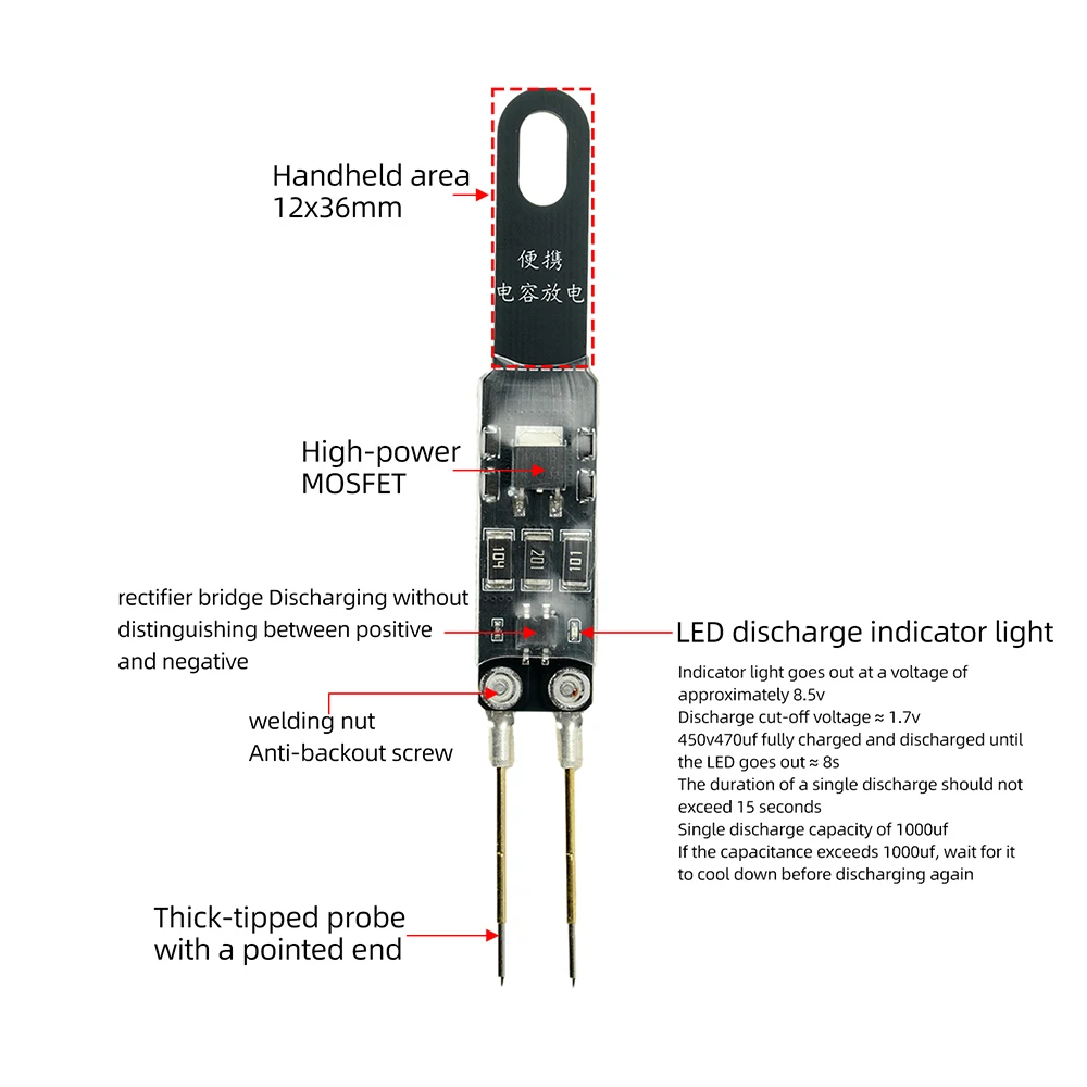 1000UF Capacitor Discharge Pen Portable Foldable AC/DC High Voltage Discharge Maintenance and Testing Tool with Indicator Light