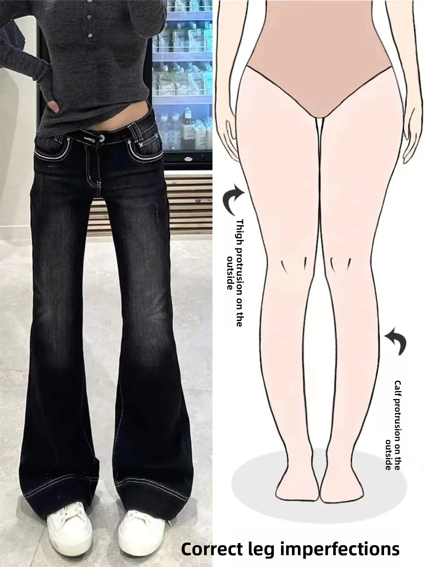 

Low Waist Bell Bottom Denim Jeans Women's Street Style Slim Fit Stretchy Pants Fall Winter New Arrival Pear Shaped Body