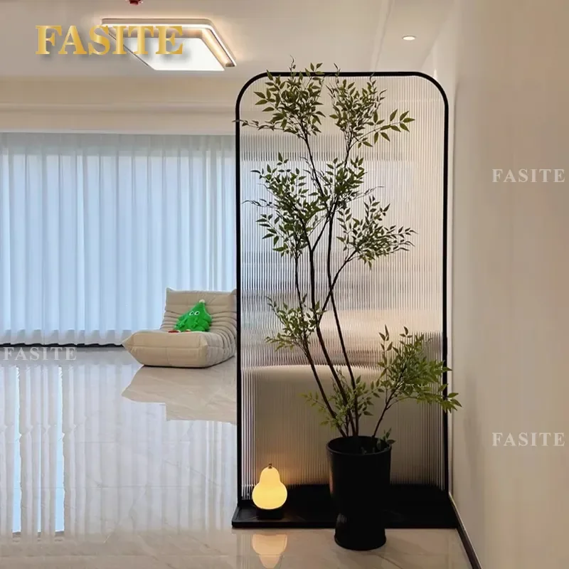 For Nordic Light Luxury Changhong Glass Screen Partition Living Room Entrance Bedroom Free Punching Modern Simple Movable