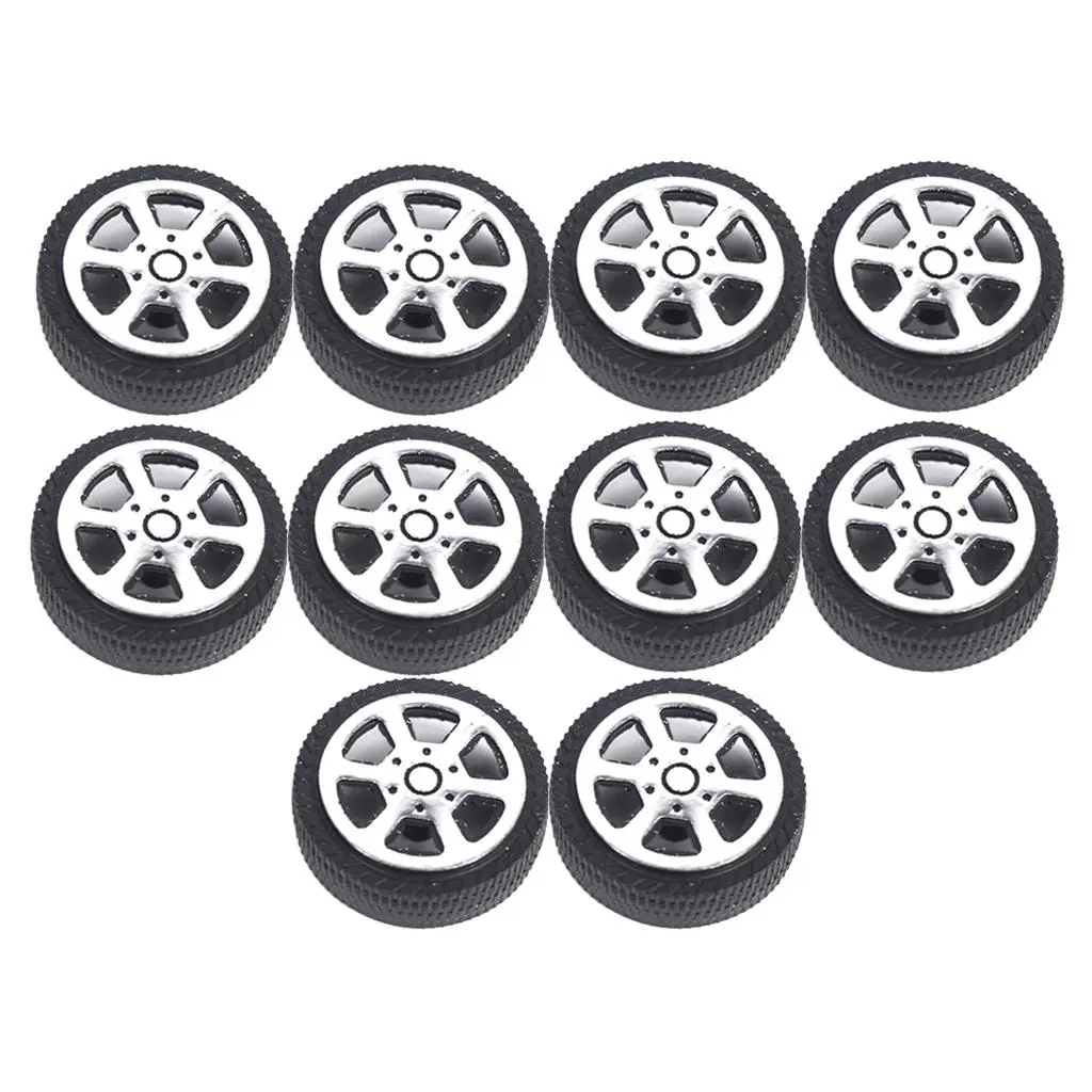 30mm 5-Spoke Plastic Wheel Rims with Soft Rubber Tires for RC Car, Pack of 10