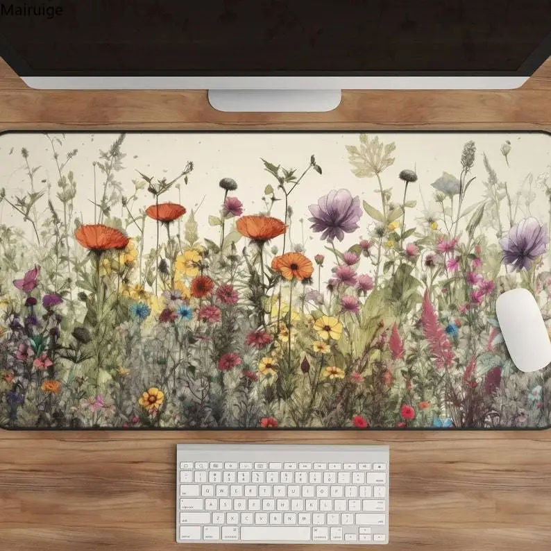

Watercolor flower aesthetic design, large mouse pad, office desk pad, anti slip and washable, e-sports office and home use