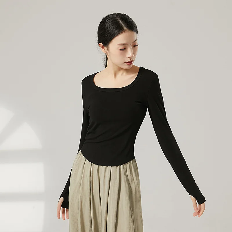 

Футболка для современного танца в стиле Pure Desire, короткий топ для классического танца с изогнутым U-образным вырезом.