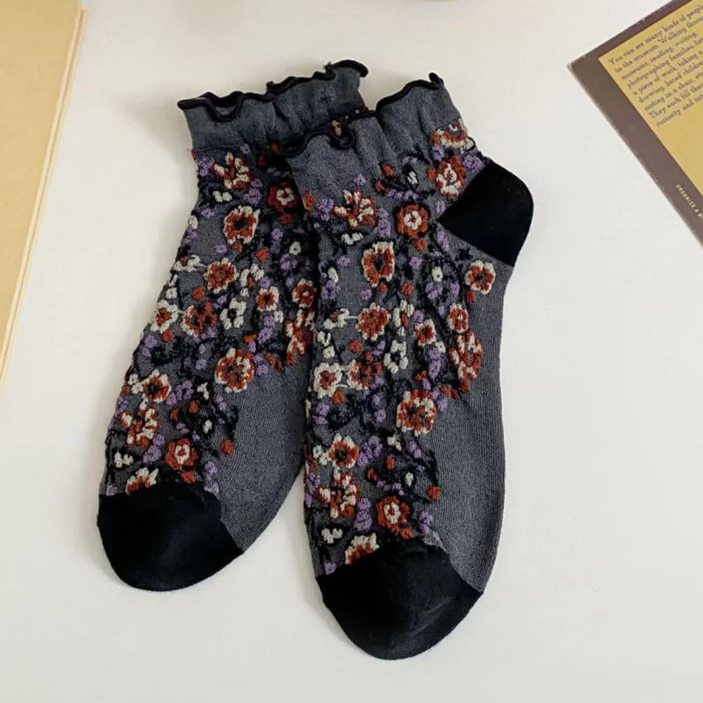 5 Pair Frilly Ruffle Socks Women Harajuku Floral Print Japanese Fashion Lolita Style Girls Short Soks For Girl Pack Calcetines