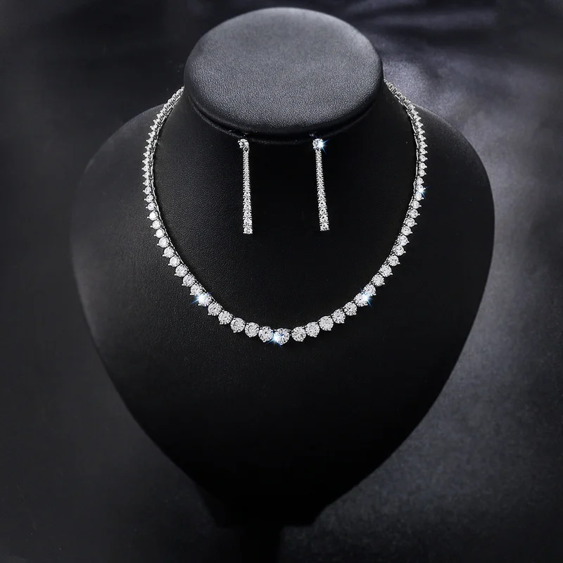 WEIMANJINGDIAN Brand New Arrival Elegant Cubic Zirconia Bridal Necklace and Drop Earring Set for Wedding or Party Jewelry Gifts