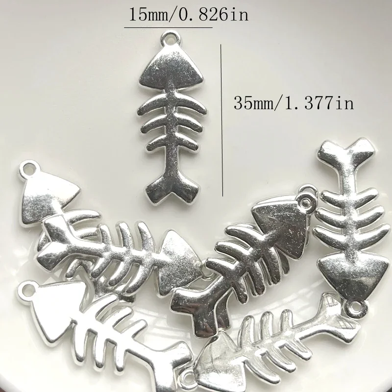 20pcs Silver Plated Acrylic Pendant Natural Bone Bead Fish 35X15MM Loose Bead Diy Earrings Bracelet Jewelry Accessories