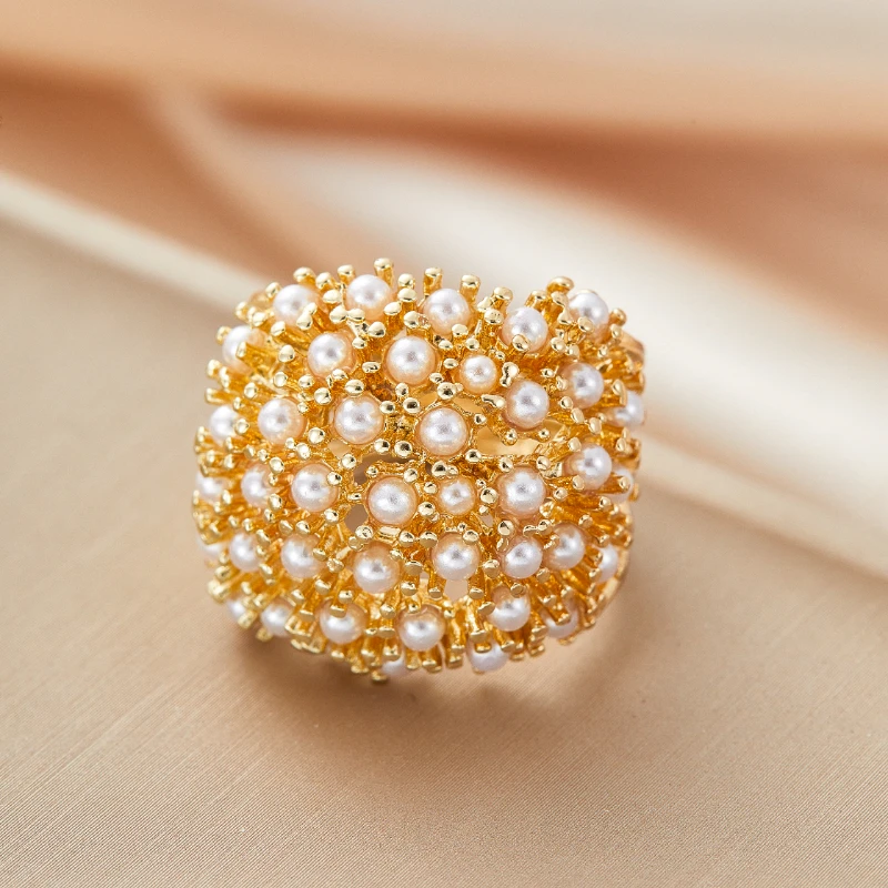 العصرية الجوف الذهبي اللون البطانة خواتم اللؤلؤ للنساء هدية عيد ميلاد اكسسوارات الأزياء والمجوهرات المخصصة #3