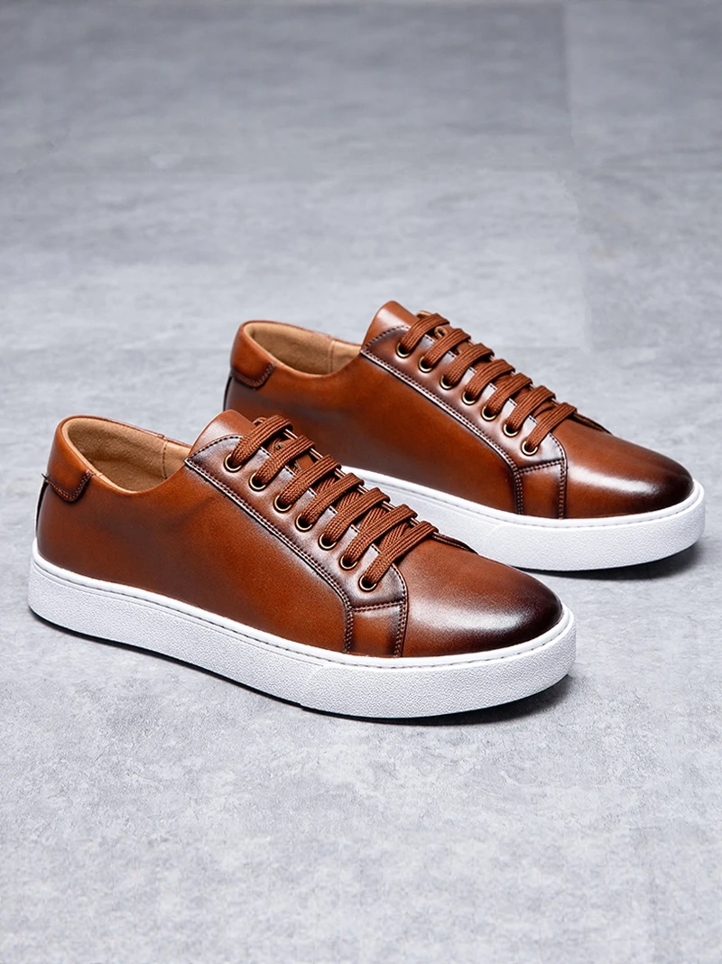 Leather Low-Top Men's Casual Shoes Spring Autumn Breathable Retro Trend Simple Style Comfortable All-Match Flat Heel Men's Fo...