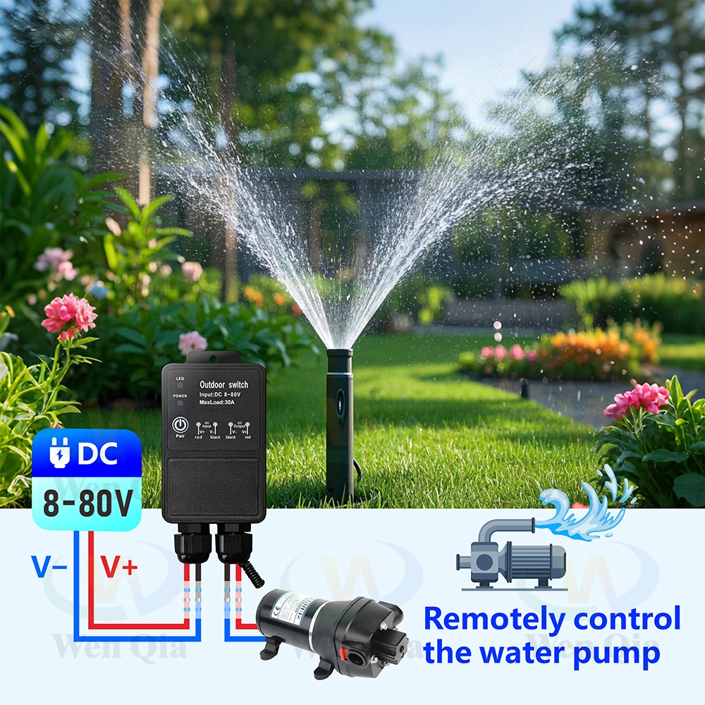 Luz de Control remoto inalámbrico de 433Mhz/interruptor de bomba DC 12V 24V 36V 48V 72V 30A relé impermeable de alta potencia rango de Control de 500 metros