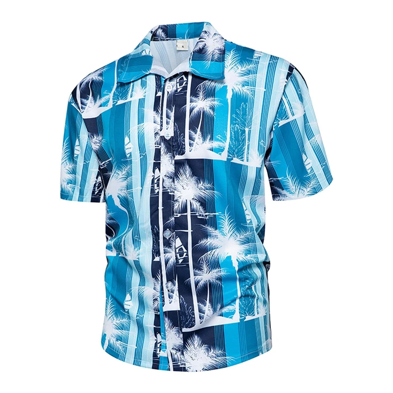 Oversized Summer Men\'s Short Sleeve Hawaiian Shirt Open Collar Single Button Plant Flower Print Fashion Beach Top Shirts Clothes