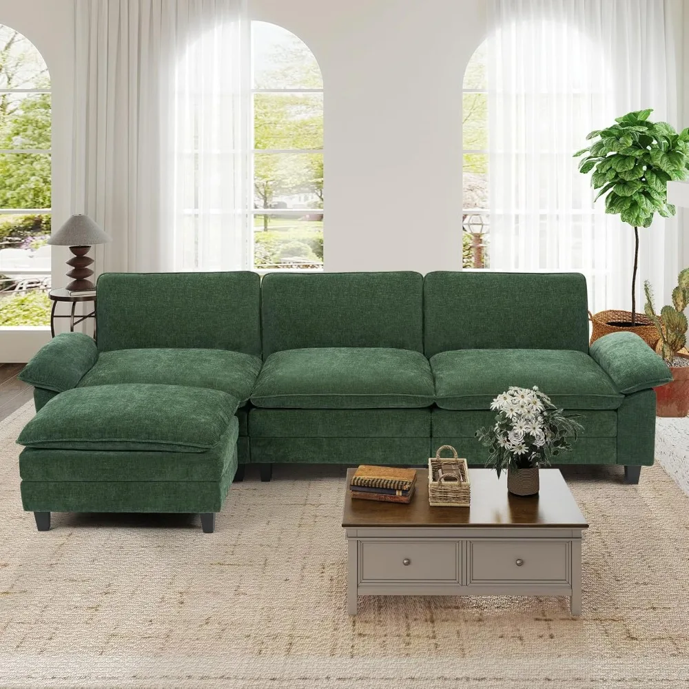 

118" modular sectional sofa,comfy cloud couch sectional sofa with ottoman,l shaped 4-seat chenille sleeper deep seat sofas for l